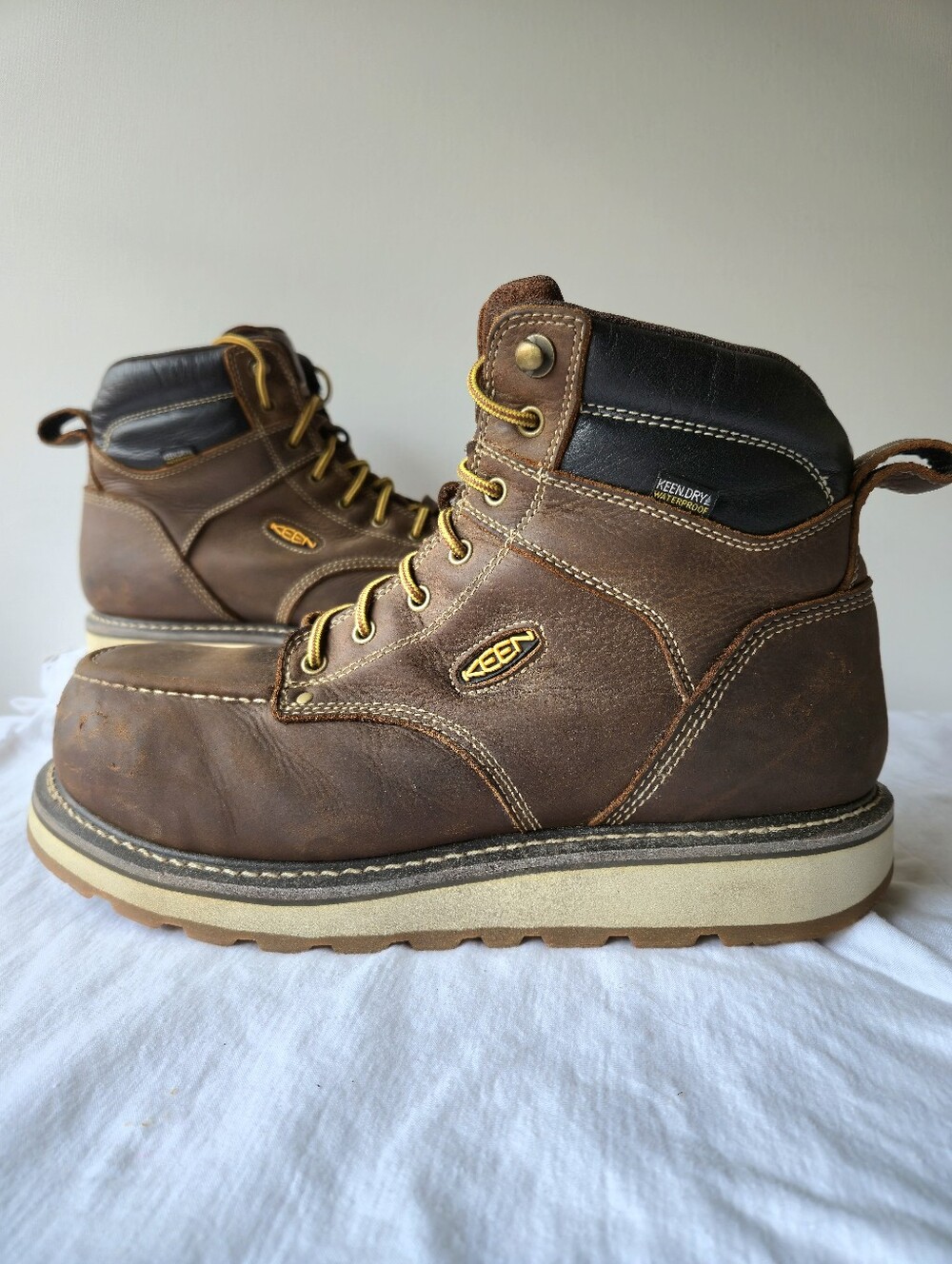 KEEN Cincinnati Mens 6'' Waterproof Leather Carbon Toe Work Boots Brown Size 12